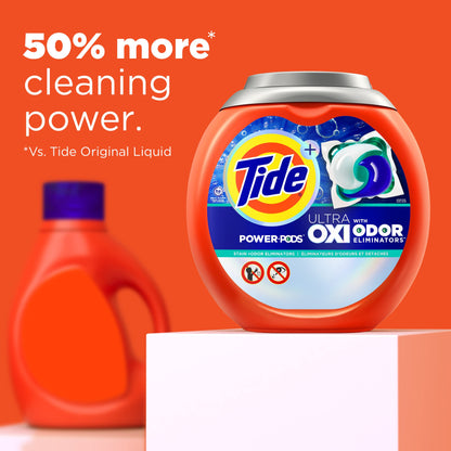 Tide Ultra OXI Power PODS with Odor Eliminators Laundry Detergent Pacs, HE Compatible, Works on Visible and Invisible Dirt, 45 Count Pacs