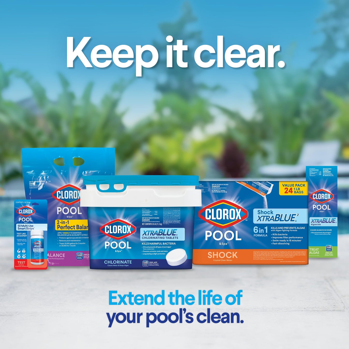 Clorox Pool&Spa XTRABLUE 3” Chlorinating Tablets, Individually Wrapped, Kills Bacteria & Stops Algae (5 LB)