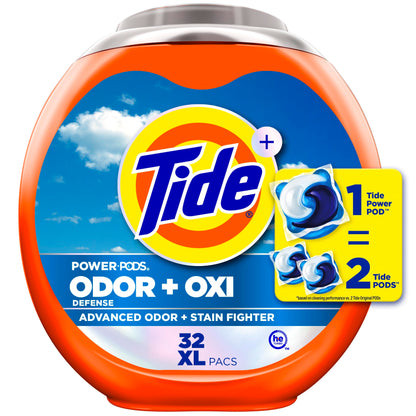 Tide Ultra OXI Power PODS with Odor Eliminators Laundry Detergent Pacs, HE Compatible, Works on Visible and Invisible Dirt, 45 Count Pacs