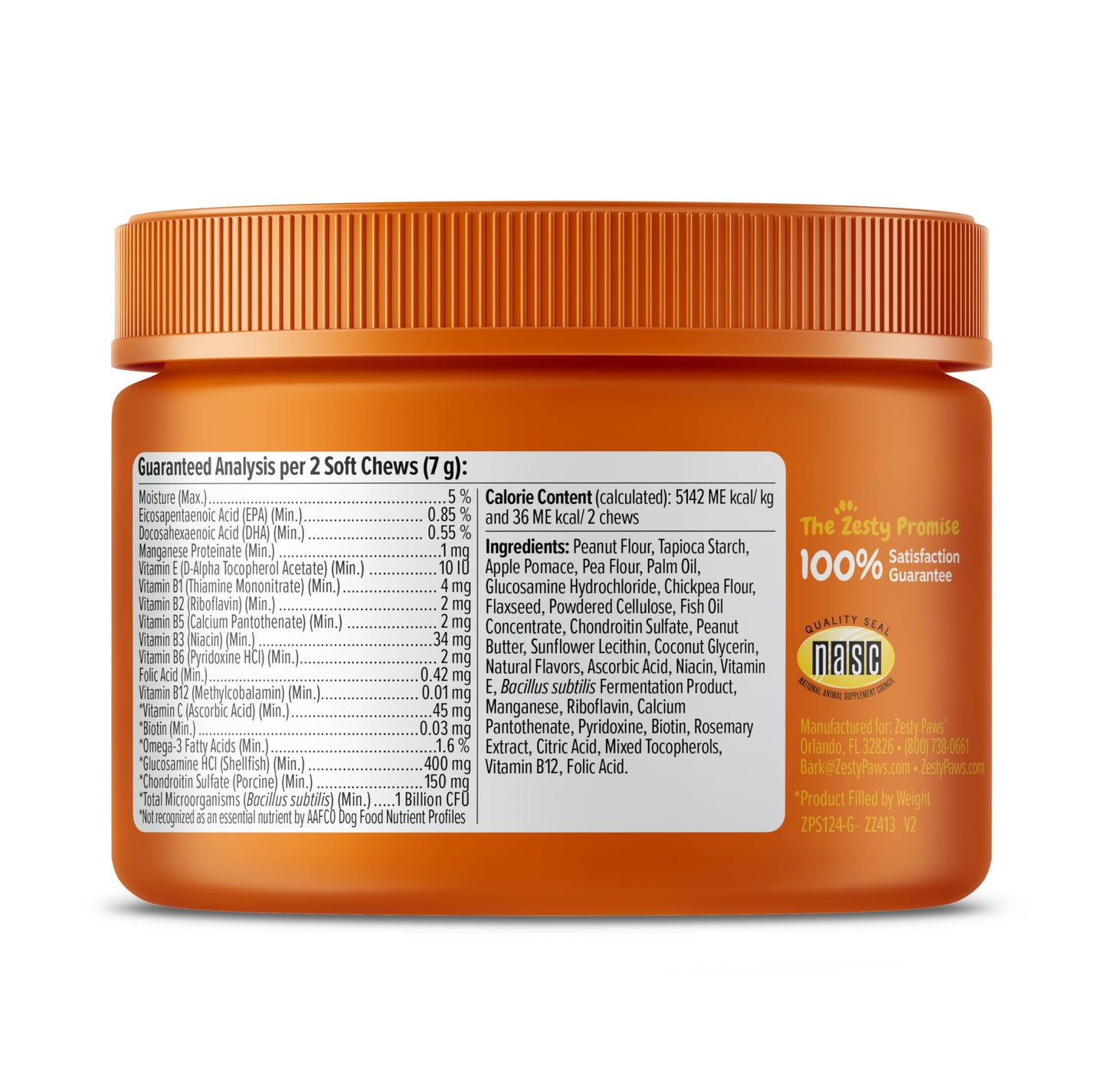 Zesty Paws Multivitamin Treats for Dogs, Glucosamine Chondroitin Joint Support + Digestive Enzymes & Probiotics, Grain Free Dog Vitamins and Supplements for Skin & Coat, Peanut Butter - 90ct