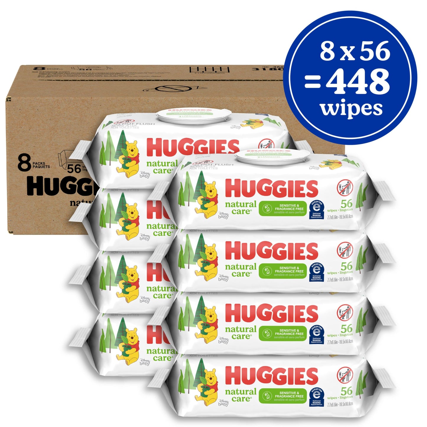 Huggies Natural Care Sensitive Baby Wipes, Unscented, Hypoallergenic, 99% Purified Water, 12 Flip-Top Packs (768 Wipes Total), Packaging May Vary