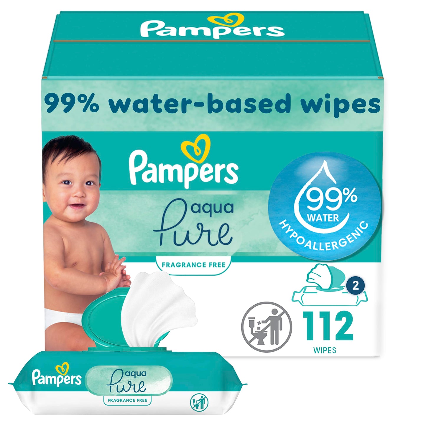 Pampers Baby Wipes Aqua Pure, 99% water-based wipes, Hypoallergenic and Unscented Baby Wipes, 672 Wipes Total (12 Flip-Top Packs)