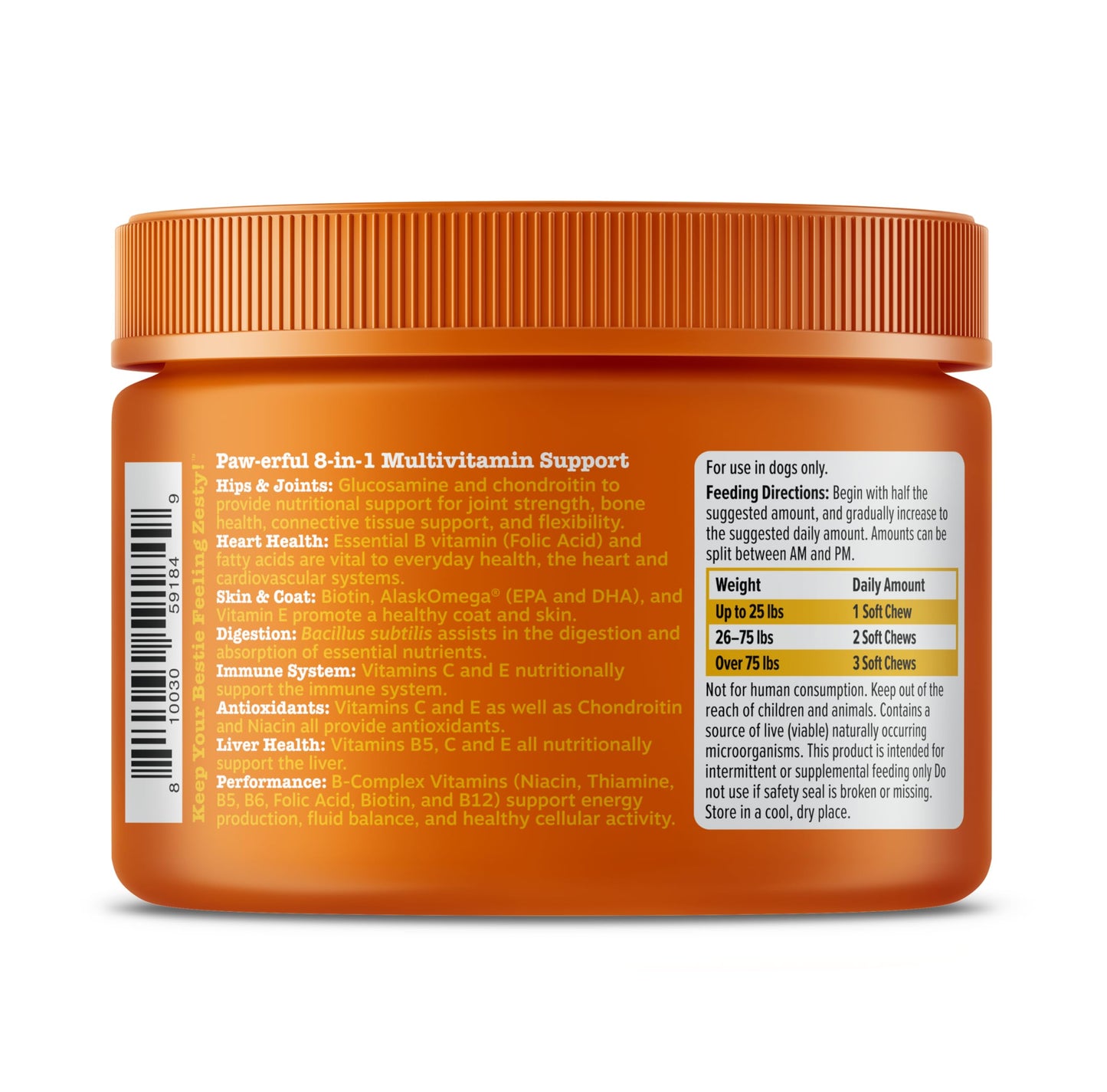 Zesty Paws Multivitamin Treats for Dogs, Glucosamine Chondroitin Joint Support + Digestive Enzymes & Probiotics, Grain Free Dog Vitamins and Supplements for Skin & Coat, Peanut Butter - 90ct
