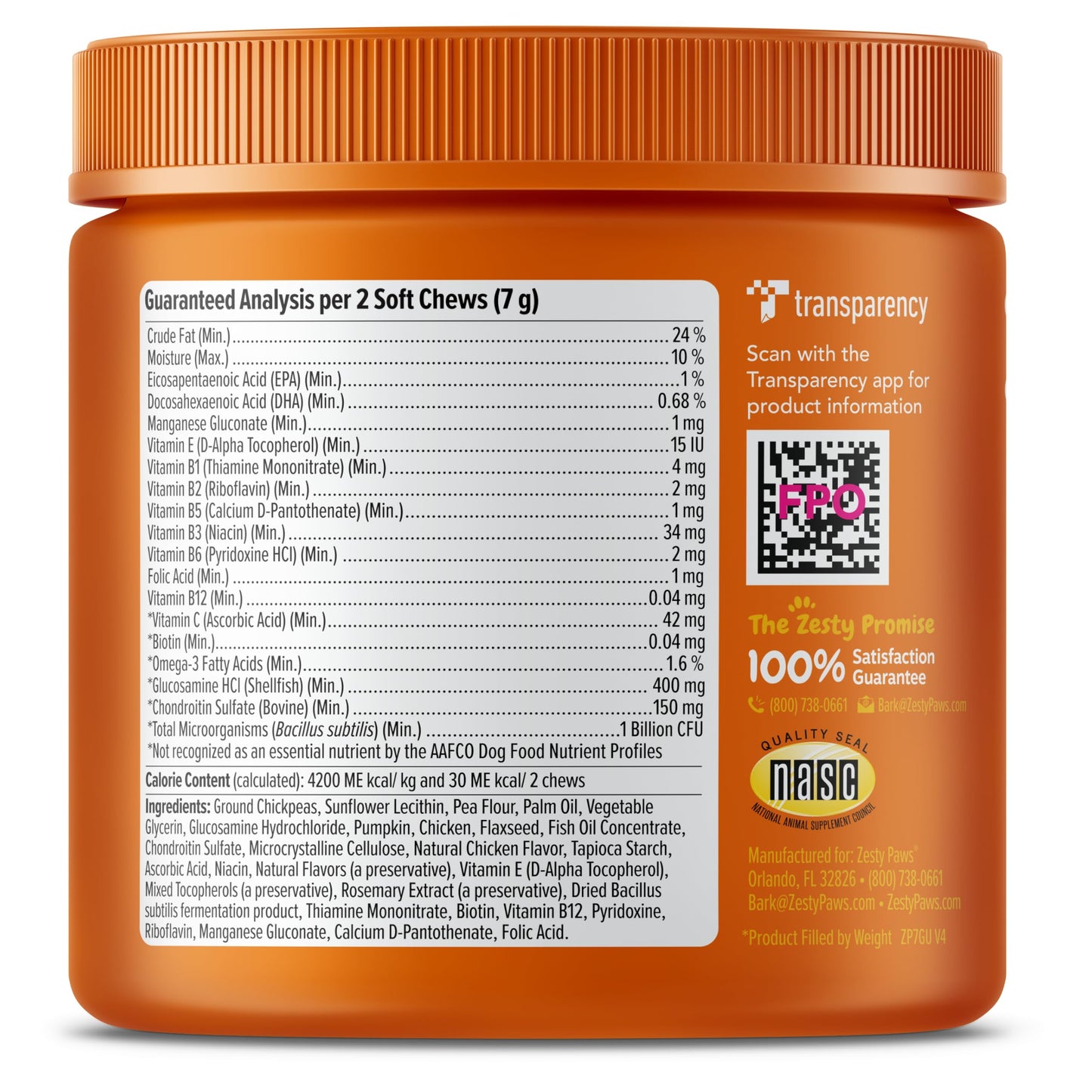 Zesty Paws Multivitamin Treats for Dogs, Glucosamine Chondroitin Joint Support + Digestive Enzymes & Probiotics, Grain Free Dog Vitamins and Supplements for Skin & Coat, Peanut Butter - 90ct