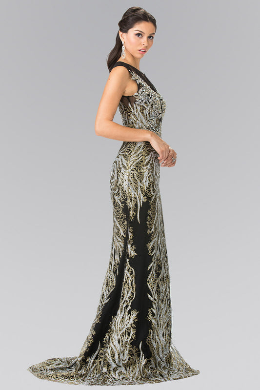 Beaded Bodice Long Dress with Full Embellishment